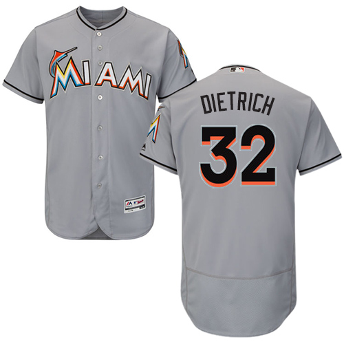 marlins #32 Derek Dietrich Grey Flexbase Authentic Collection Stitched MLB Jersey